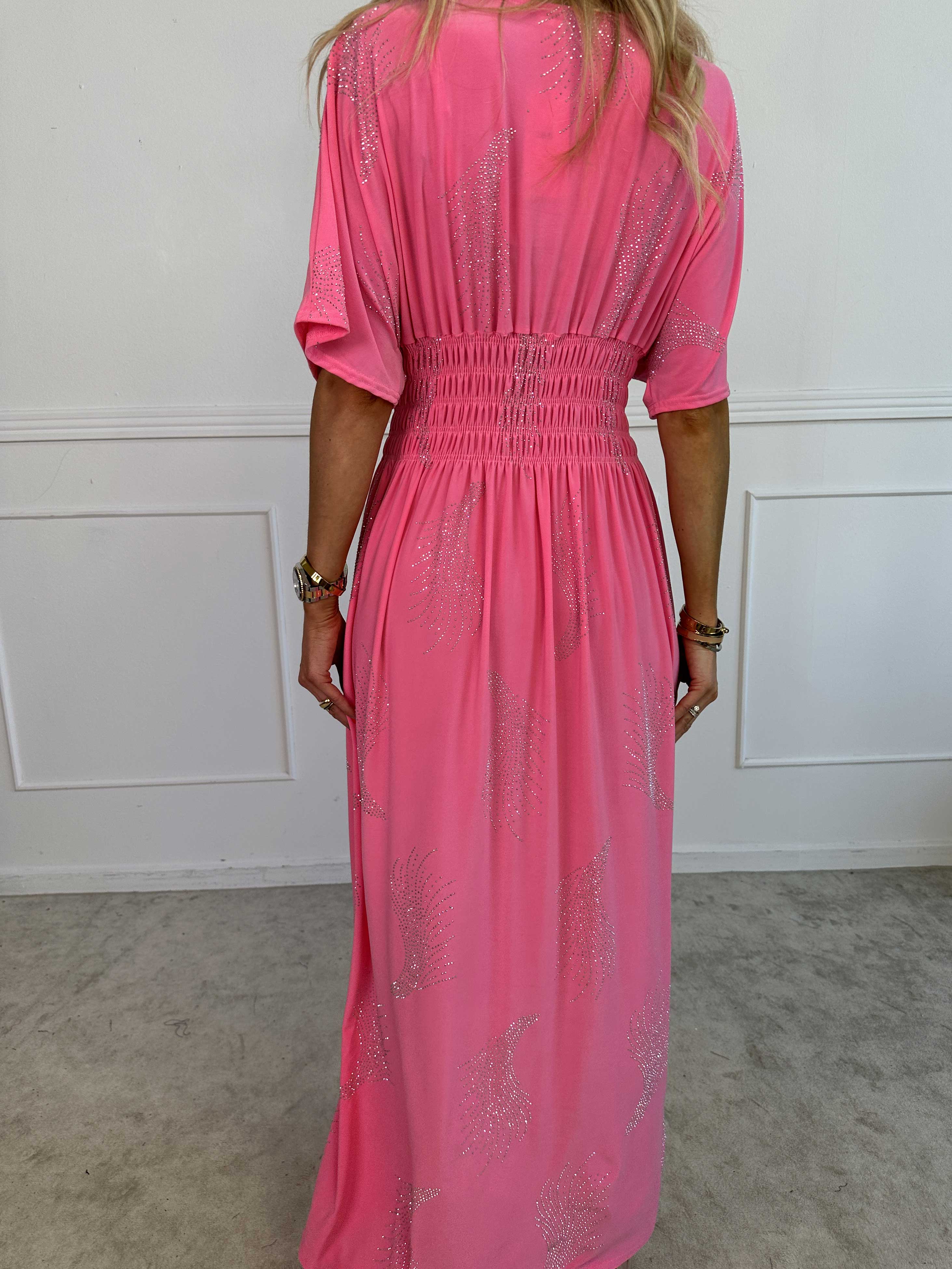 Pams Leaf Crystal - Lang elastisk kjole med mønster af similisten